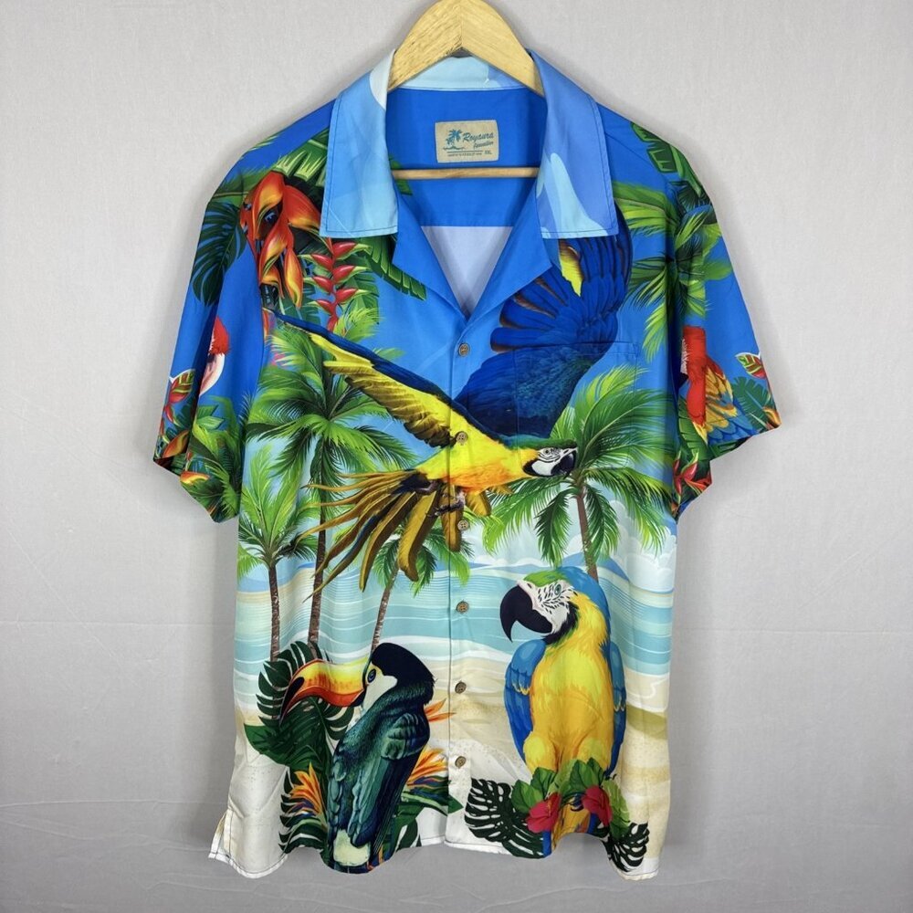 Royaura Hawaiian Shirt Men’s XXL Parrot‎ Macaw Tropical Print
